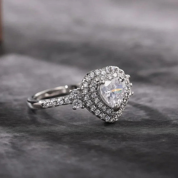 😍Diamond Heart CZ Shiny 14k White Gold Luxury Macro Pave Ring for Women, K852 - Picture 9 of 11